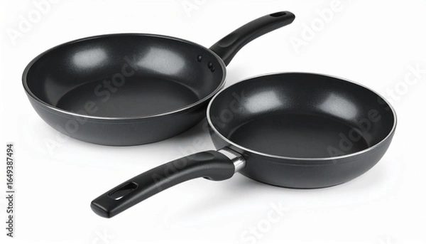 Obraz Two black frying pans on white background