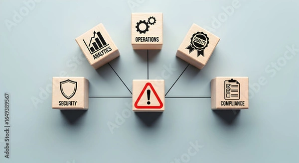 Fototapeta Business risk management strategy with security, analytics, operations, quality, and compliance cubes