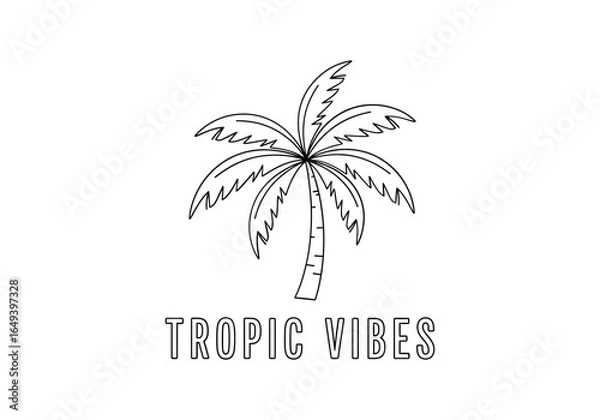 Fototapeta Palm tree with tropic vibes text, isolated on white background