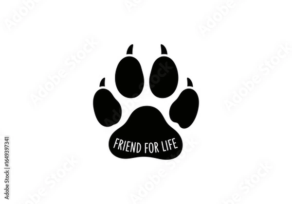 Fototapeta Paw print with the words friend for life isolated on white background