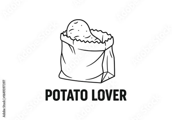Fototapeta Potato lover text with potato in bag isolated on white background