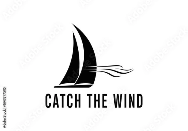 Fototapeta Sailboat with text catch the wind isolated on white background
