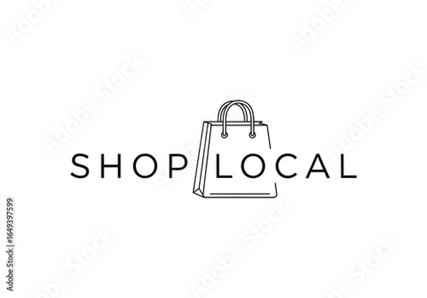 Fototapeta Shop local text with shopping bag isolated on white background