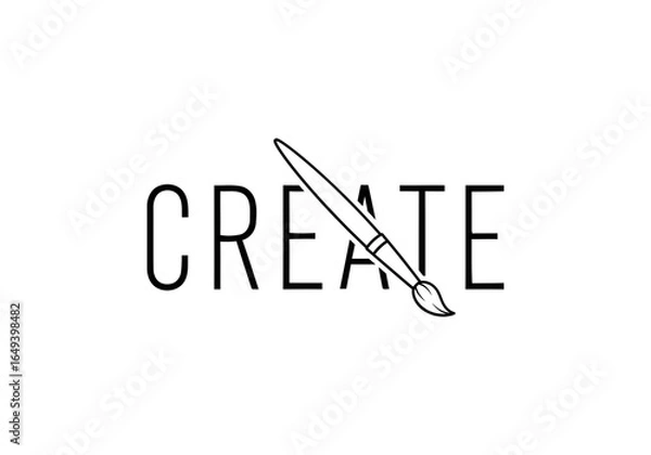 Fototapeta The word create with a paintbrush, isolated on white background