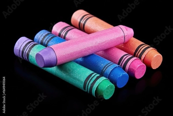 Fototapeta Colorful crayons clustered on black background