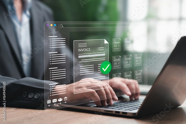 Fototapeta Automated Invoice Processing System in Accounting Department, Businessman Managing Digital Billing, Streamlined Payment Workflow, Financial Document Management for Accurate and Efficient Operations