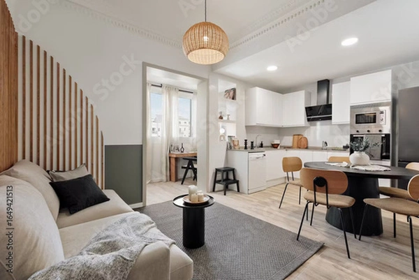 Obraz Modern luxury apartment interior in minimal scandinavian style, 3d rendering