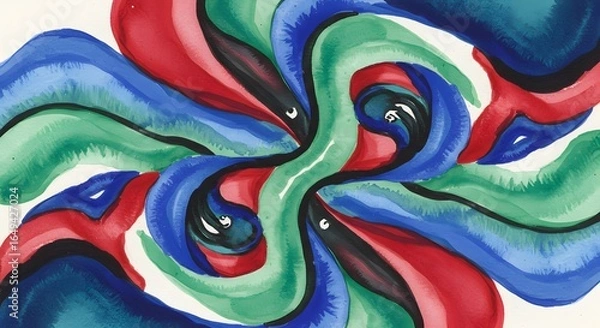 Fototapeta Abstract Watercolor Painting with Spiraling Shapes