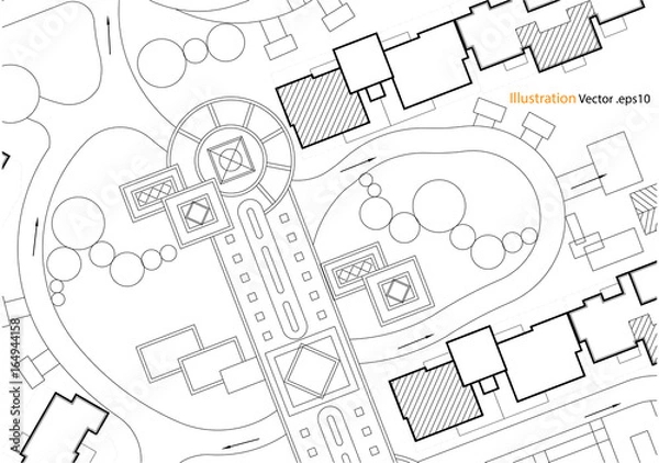 Fototapeta Architectural background, architectural plan, construction drawing landscape