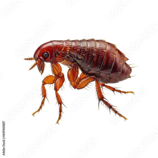 Fototapeta Detailed close-up of a flea on transparent background