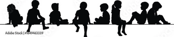 Fototapeta Silhouettes of children sitting in various poses, playful and relaxed, lifestyle illustration for friendship, childhood memories, and educational design