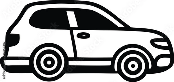 Obraz Simple black and white line art illustration of a modern hatchback car viewed from the side