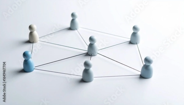 Fototapeta Simple background, connection network with doll icons connected to each other with thin lines