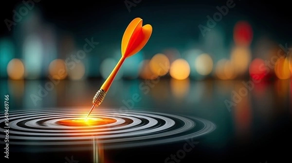 Fototapeta A glowing dart hitting a digital bullseye in a tech-style background, symbolizing clear business goals