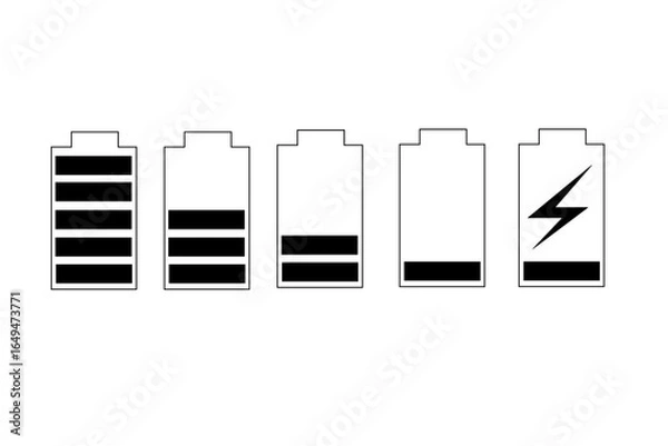 Fototapeta Flat Battery Icons Set with Charging Level Indicators, Vector Illustration