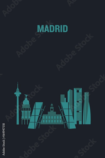 Fototapeta Illustration made with icons of most important buildings in Madrid. Flat vector design.