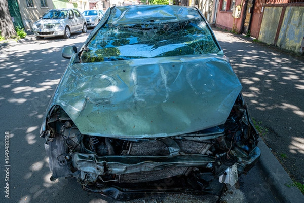 Obraz A vehicle destroyed in a crash