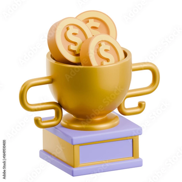 Fototapeta Golden Trophy Cup Filled with Gold Dollar Coins, Symbolizing Financial Success and Wealth Achievement