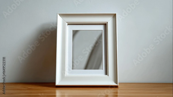 Fototapeta An isolated small size, white color desk photo frame without picture in it. on white background