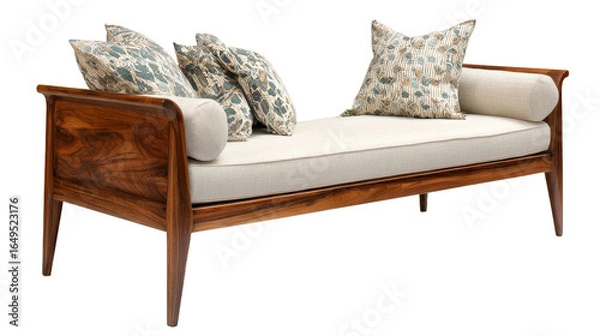 Fototapeta 3176, 1649523138, 1649523136, 1649523109 - Original name(s): Elegant modern daybed with wooden frame and soft cushions on white background
