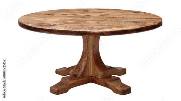 Fototapeta Old round wooden table isolated on white backgrounds with clipping path