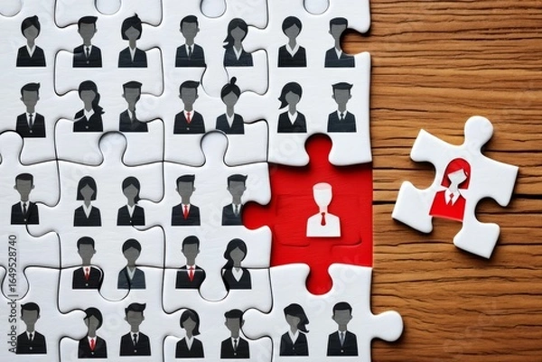 Fototapeta Human resources recruitment puzzle team building hiring talent acquisition strategy