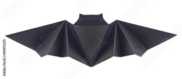 Fototapeta Black bat of origami, isolated on white background. Stock photo.