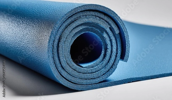 Fototapeta Rolled-up blue exercise mat.  Close-up view of a coiled yoga mat