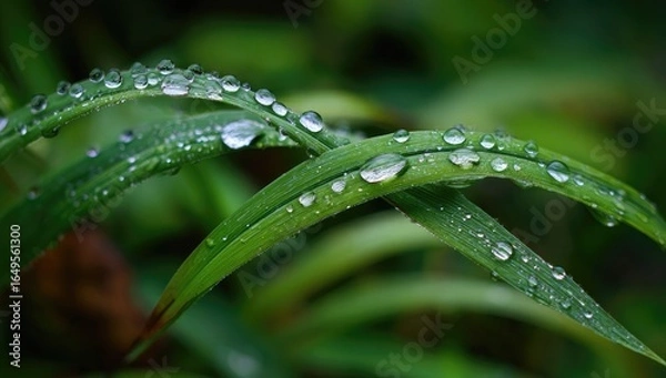 Fototapeta Dew-kissed blades of grass close-up (2)