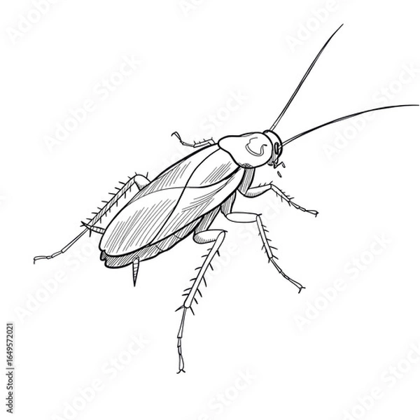 Fototapeta cockroach, minimalistic linear drawing, simple black and white contour illustration, vector, isolated, clean design, modern minimal contour sketch for posters, prints and decor
