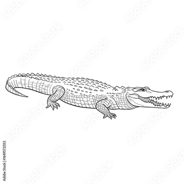 Fototapeta crocodile, minimalistic linear drawing, simple black and white contour illustration, vector, isolated, clean design, modern minimal contour sketch for posters, prints and decor