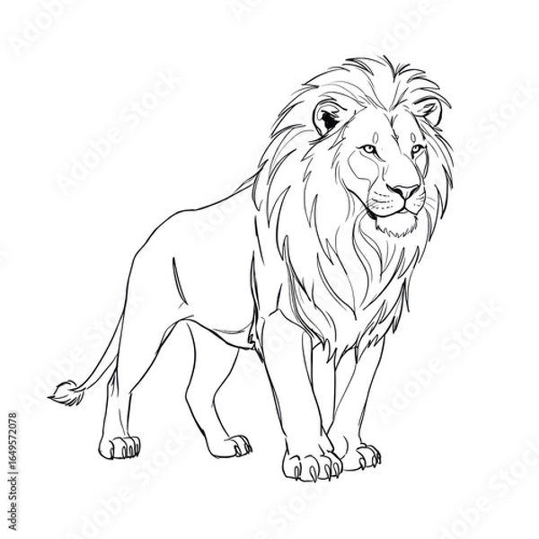 Fototapeta lion, minimalistic line drawing, simple black and white contour illustration, vector, isolated, clean design, modern minimal contour sketch for posters, prints and decor
