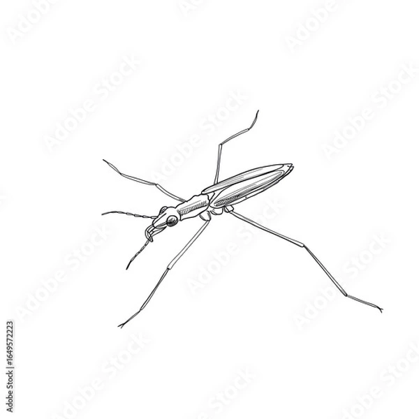 Fototapeta Water strider, minimalistic linear drawing, simple black and white contour illustration, vector, isolated, clean design, modern minimal contour sketch for posters, prints and decor