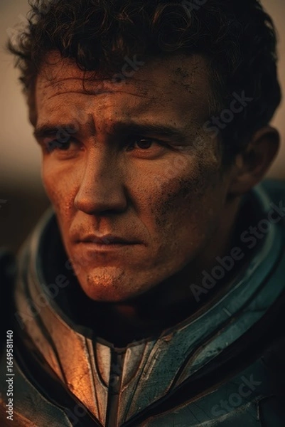 Fototapeta Close-up of futuristic armored soldier. AI-generated.