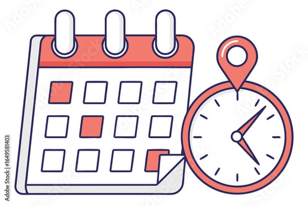 Fototapeta Calendar and Clock with Location Pin time date