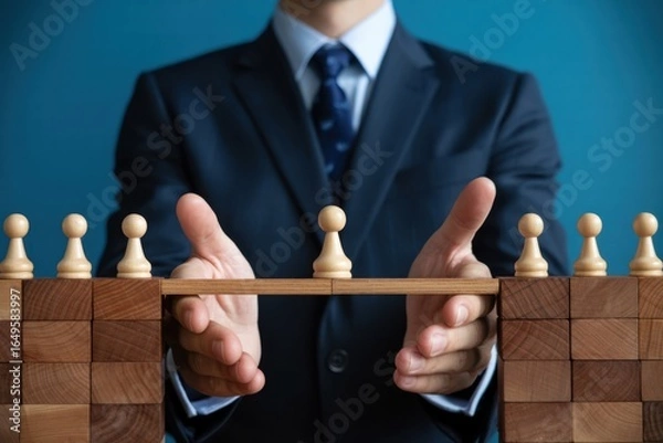 Fototapeta Businessman Creating a Bridge, solution to a business problem, teamwork and support.