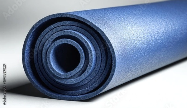 Fototapeta Rolled-up blue exercise mat.  Close-up view