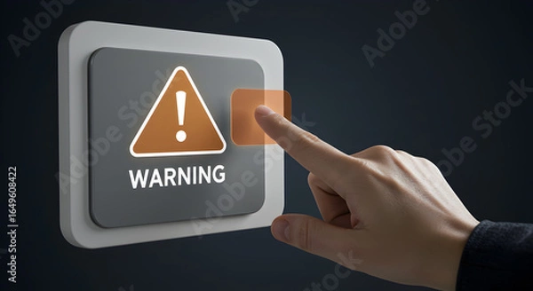 Fototapeta Alert Interface, hand pressing a warning button on a screen