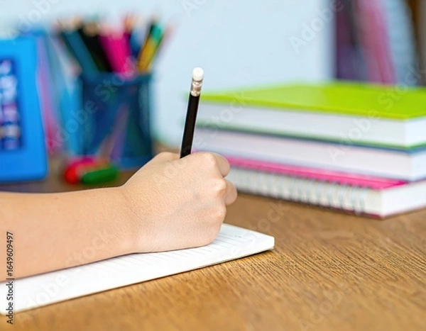 Obraz Child writing with pencil on paper