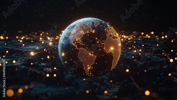 Fototapeta Earth globe, illuminated by glowing network