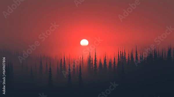Fototapeta Breathtaking sunset surrounded by lush forest creating a peaceful atmosphere and scenic view