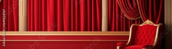 Obraz Regal Red Throne, Curtains and Columns Luxury Interior Scene, theater , royalty