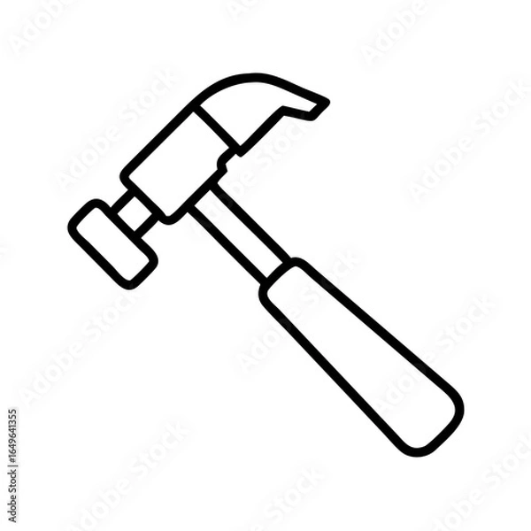 Fototapeta Illustration of a hammer tool for construction and diy projects in black and white outline style