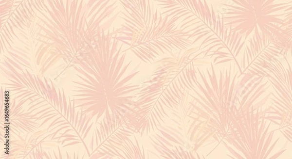 Fototapeta Seamless botanical pattern with soft pink palm leaves on a light beige background, ideal for textile, wallpaper, or web design.