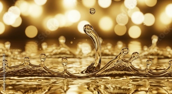 Fototapeta Closeup of a golden liquid splash with dynamic motion and elegant ripples, creating a luxurious and shiny abstract background