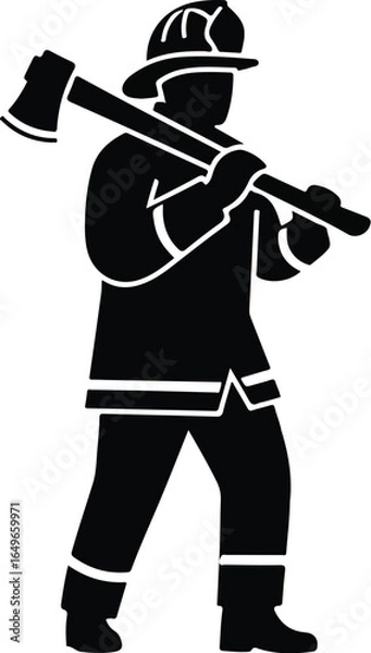 Fototapeta Firefighter Silhouette with Axe Emergency Response Hero.