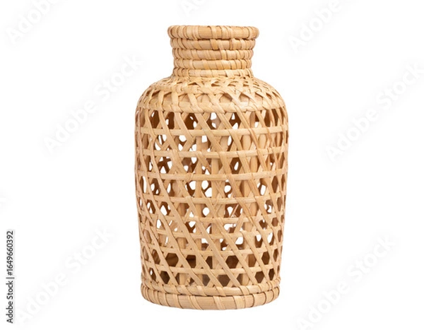 Fototapeta Tall Woven Rattan Vase with Minimalist Design, Isolated on Transparent Background