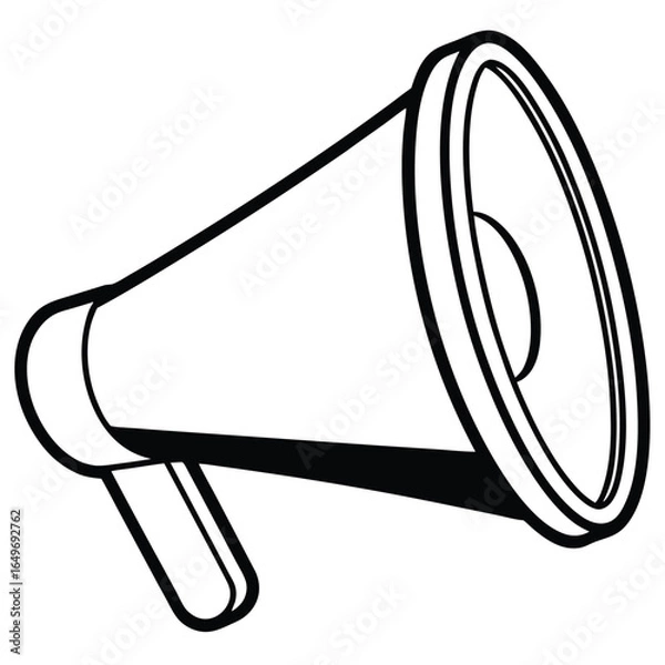 Fototapeta Black Outline of a Megaphone Illustration, Viewed from an Angle in Monochrome Style