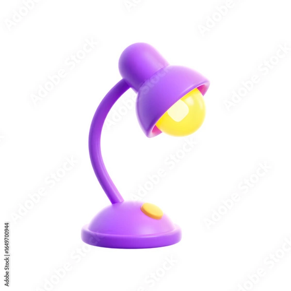 Fototapeta 3d Modern Purple Desk Lamp with Flexible Gooseneck and Bright Yellow Light Bulb for Study or Office Work isolated on transparent background