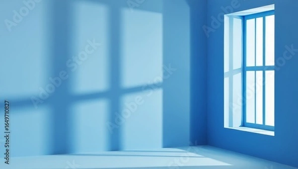 Fototapeta Blue Corner Room with Vertical Window - Minimalist Abstract Interior